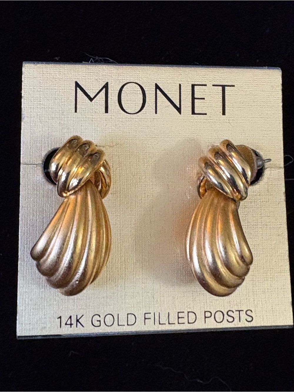 NWT HUGE Monet Vintage Mogul Knot Earrings Gold-Filled Posts